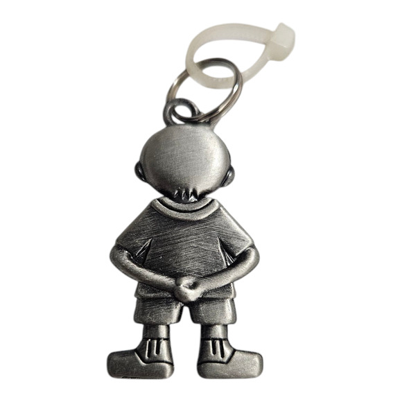 Ganz Pewter Boy Keychain Charm H Initial Blue Green NWOT - Picture 2 of 3